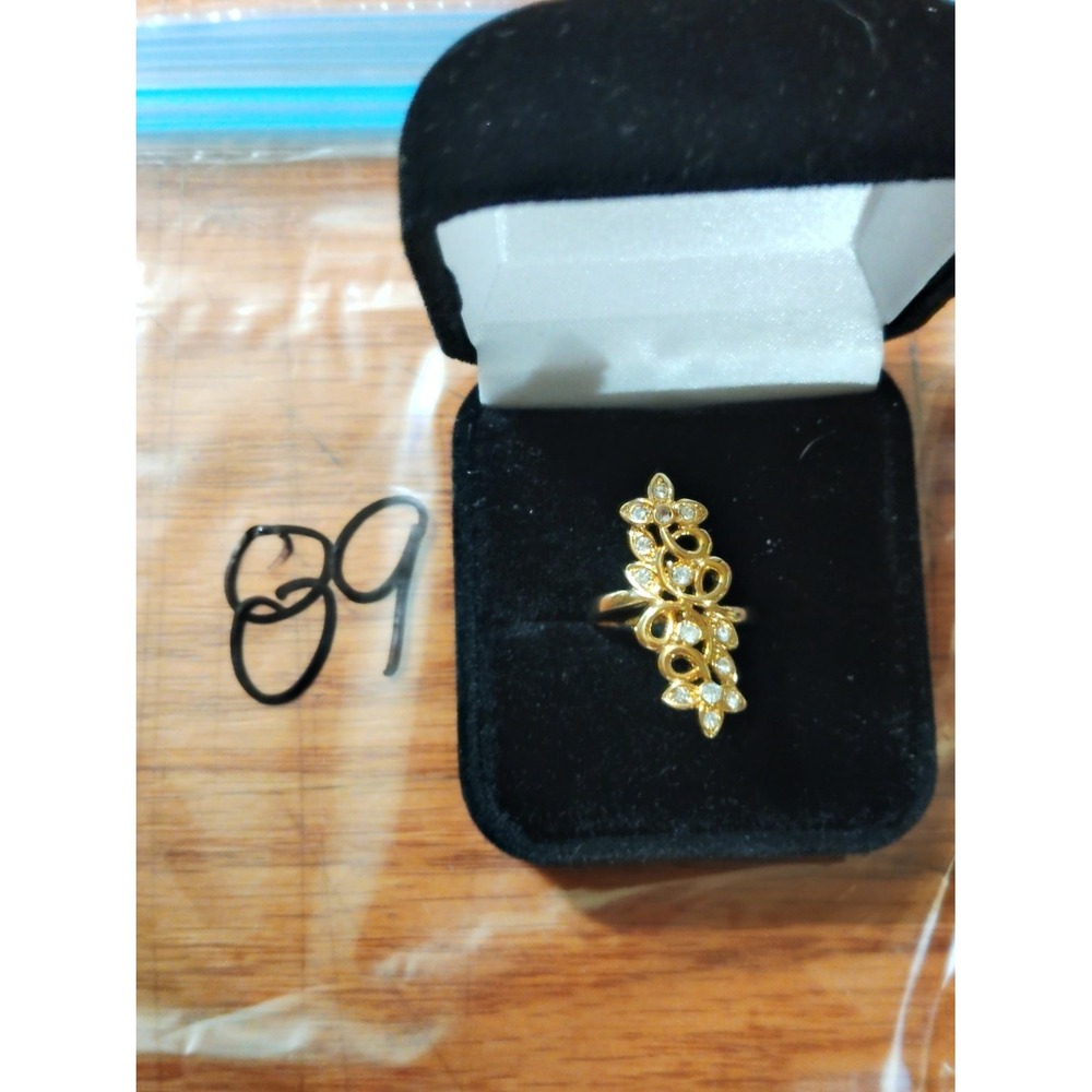 925 Gold Tone Filigree Floral Rhinestone Elongated Cocktail Ring Womans Size 7